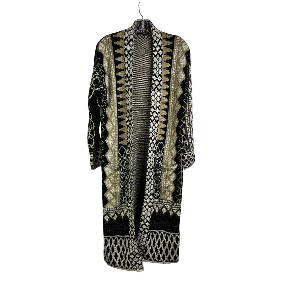 MAXSPORT Cardigan Sweater Coat Womens M Tan Geometric‎ Open Front Boho